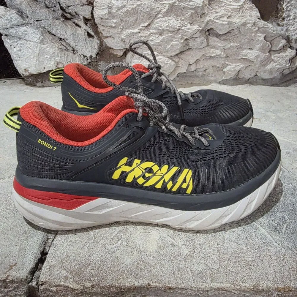 Hoka One One Bondi 7 Gray Orange Running Comfort Men's Size 8.5
